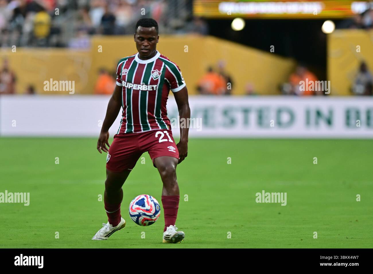 NEW JERSEY (NY), 06/21/2025 - CLUB WORLD CUP/FLUMINENSE X ULSAN HD (KOR) - Jhon Arias di Fluminense , durante la partita tra FLUMINENSE X ULSAN HD (KOR), valida per il secondo round della fase a gironi della Coppa del mondo per club 2025, tenutasi presso il MetLife Stadium di New York, nel pomeriggio di questo sabato 21. (Foto: Eduardo Carmim/Alamy Live News) Foto Stock