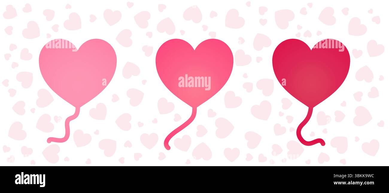 tre palloncini cardiaci piatti isolati su sfondo bianco Illustrazione Vettoriale