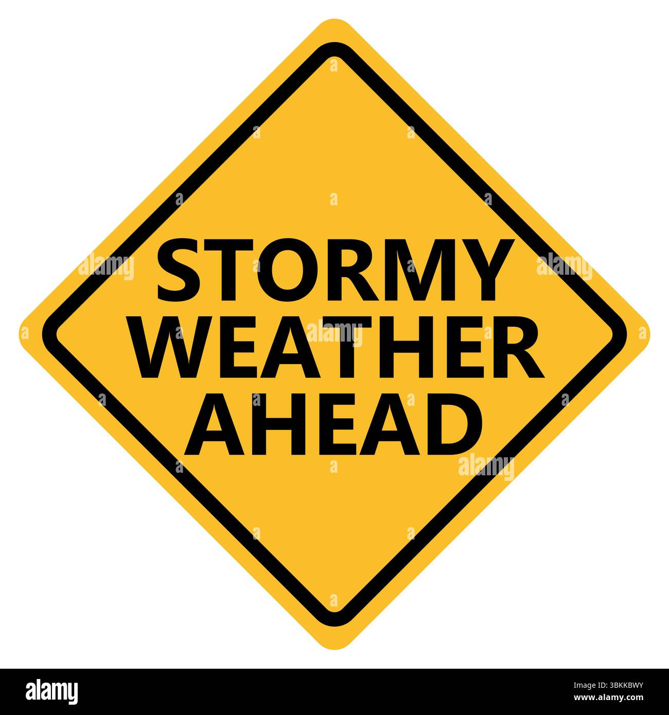 Cartello con il tempo tempestoso davanti. Segnale di indicazione uragano. Simbolo di avvertenza uragano. stile piatto. Foto Stock