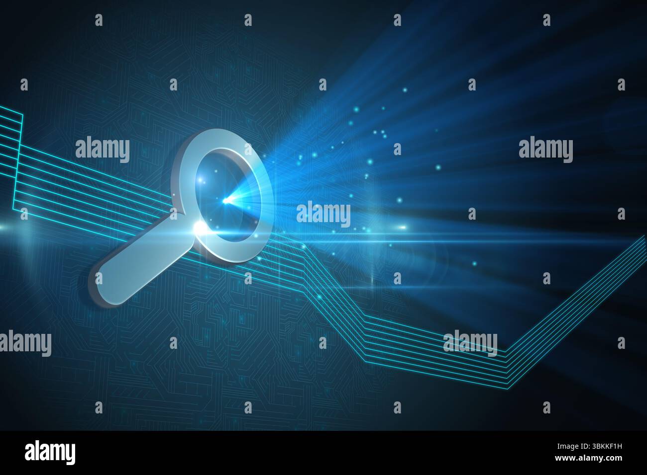 Lente di ingrandimento di lucido su sfondo nero Foto Stock