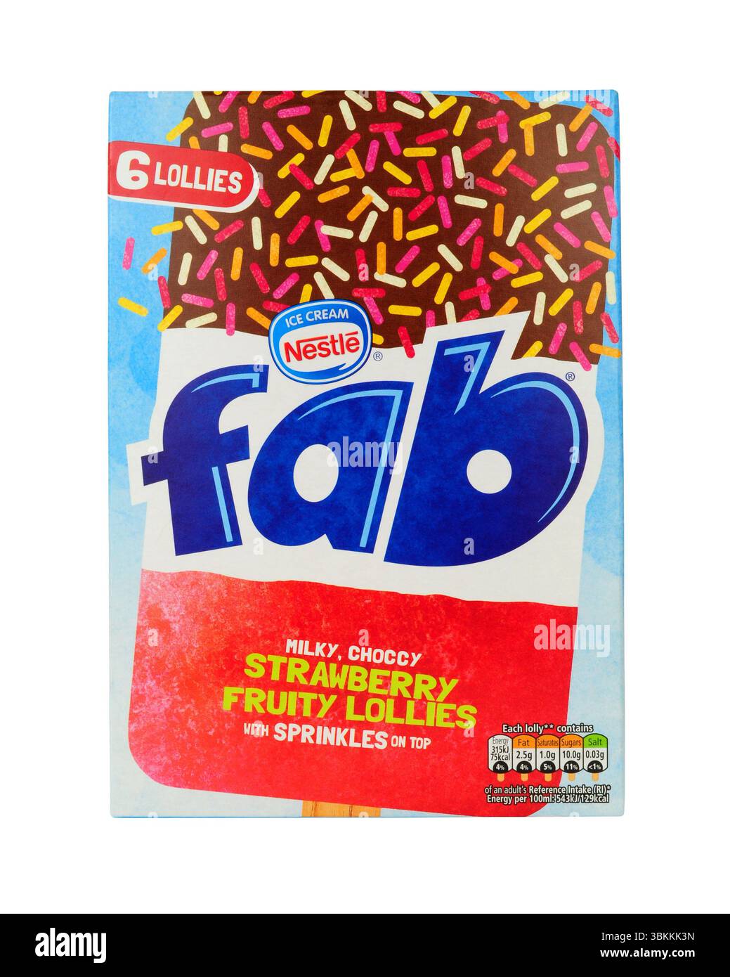 Legumi, fragole e ghiaccioli alla vaniglia Nestlé Fab con rivestimento al cioccolato e spolverature di zucchero Foto Stock