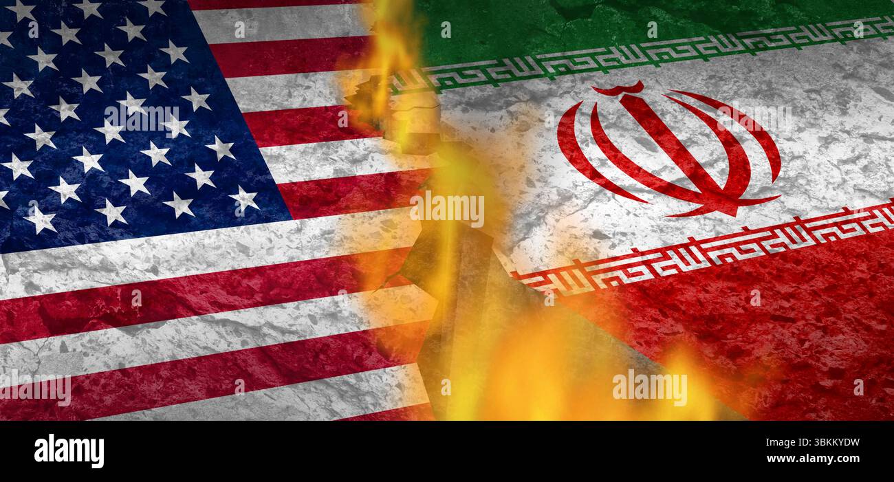 Guerra iraniana crisi militare e confronto armato o conflitto per procura dell'Iran con due governi opposti in una disputa come persiano gul Foto Stock