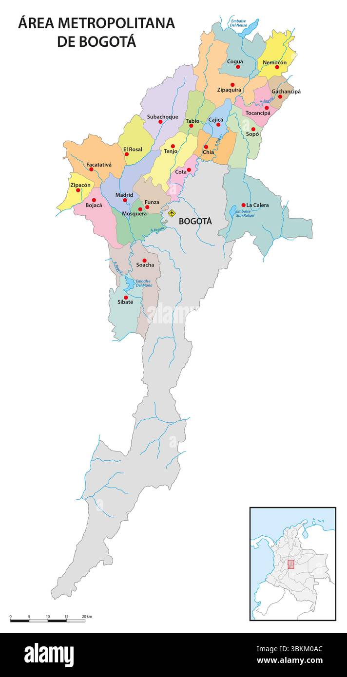 Mappa amministrativa dell'area metropolitana di ​​Bogotá, Colombia Foto Stock
