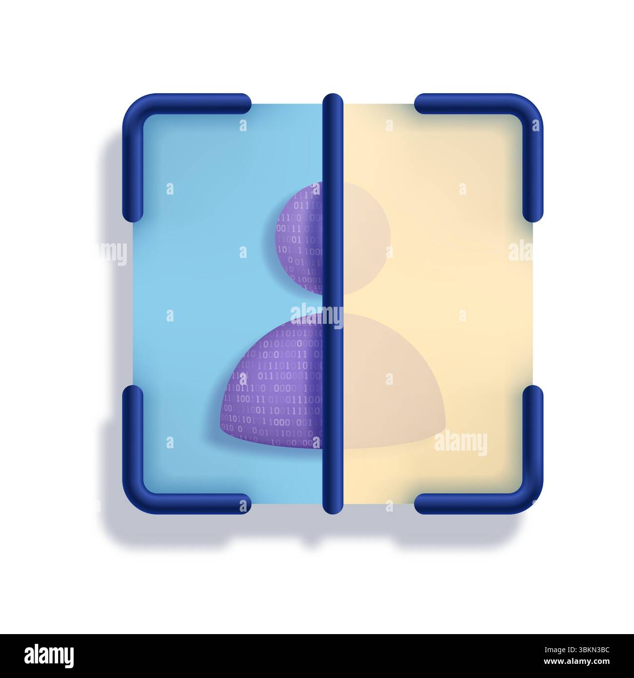 Concetto di identificazione e rilevamento dell'intelligenza artificiale sotto forma di icona di uno scanner digitale con un simbolo umano. Illustrazione vettoriale 3D. Illustrazione Vettoriale