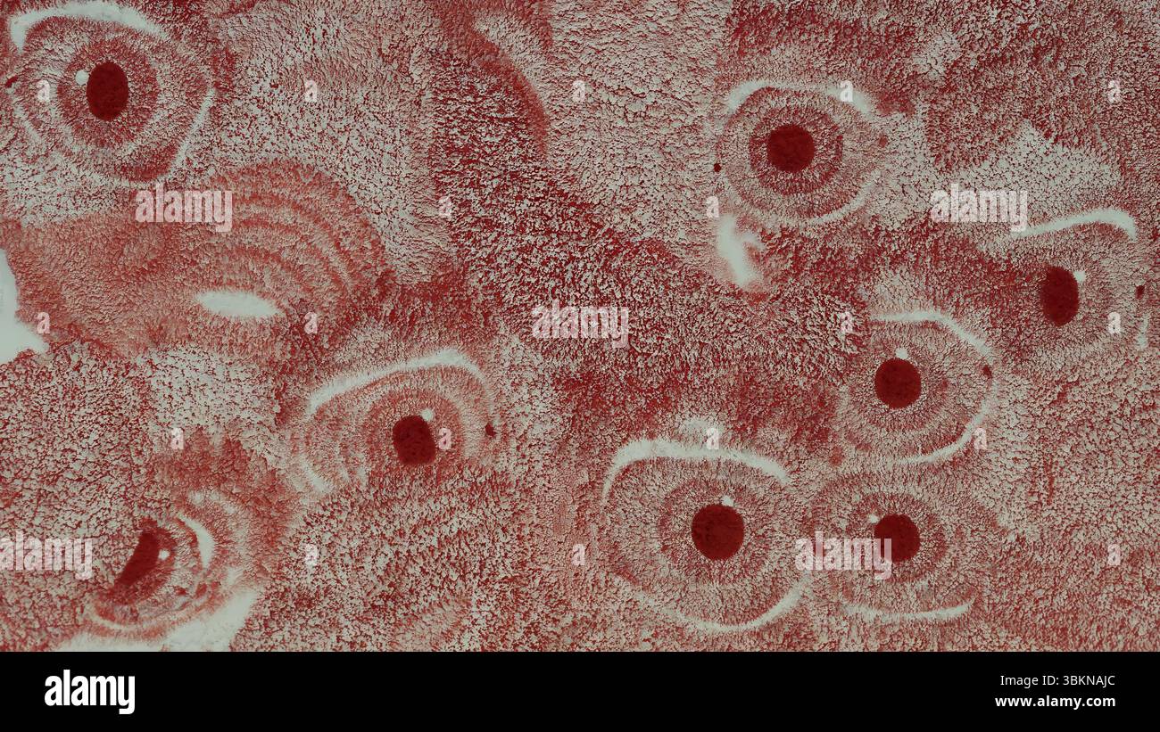 Vista microscopica colorata in rosso che mostra motivi nel tessuto Foto Stock