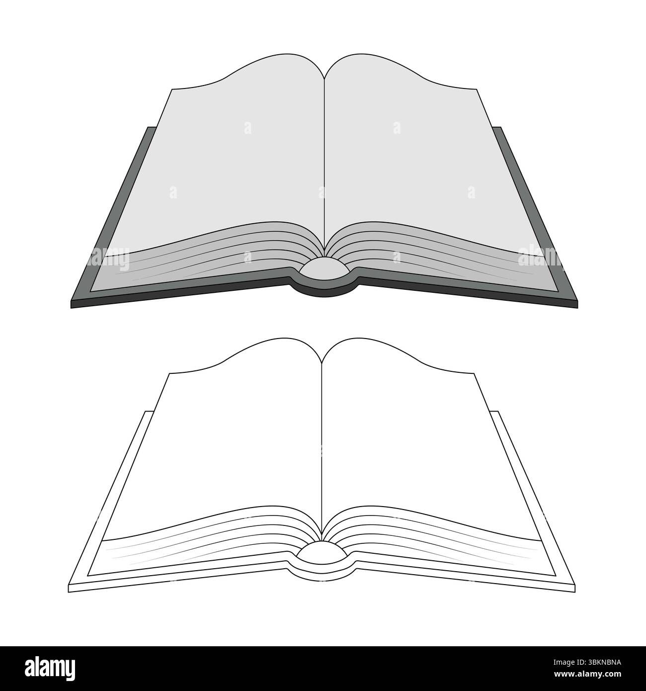 Illustrazione del vettore Open Book. Questa illustrazione vettoriale mostra due versioni di un libro aperto visualizzato dalla parte anteriore. Illustrazione Vettoriale