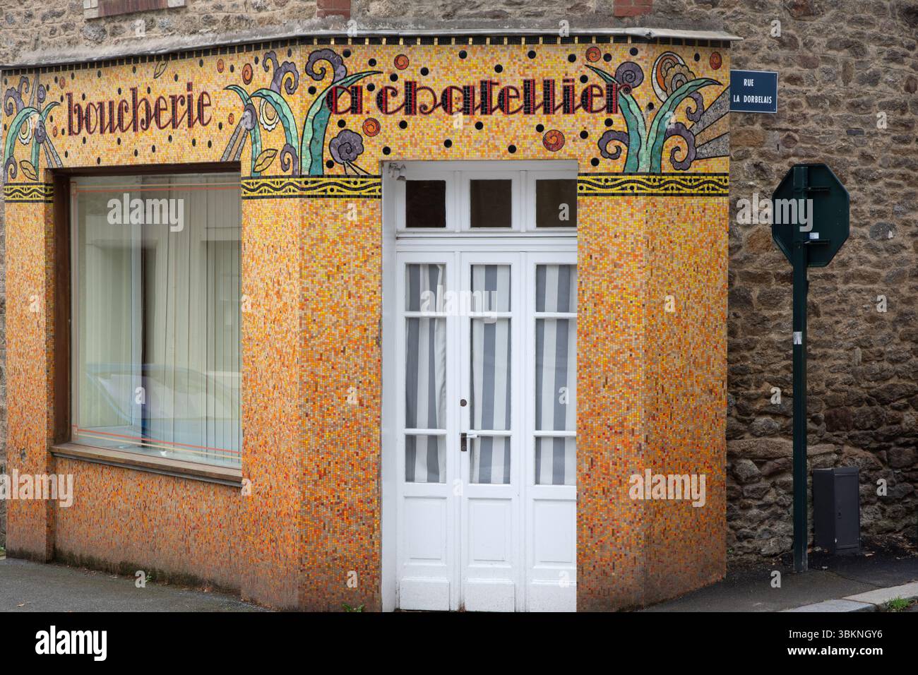 Ex macellaio decorato con mosaici art nouveau, Dinard Foto Stock