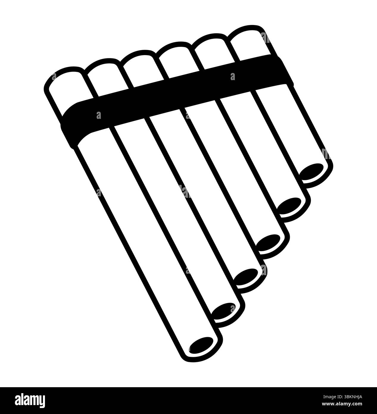 Flauto in padella, panpipe di bambù, tradizionale strumento di fiato popolare. Semplice icona di linea in bianco e nero, illustrazione della clipart vettoriale. Illustrazione Vettoriale