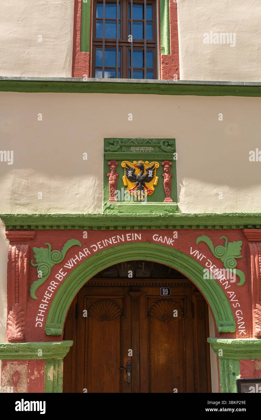 Ingresso del municipio, città storica di Mühlhausen, ex città imperiale, città di Thomas Münzer, Martin Lutero e J.Sebastian Bach, Turingia, Germania Foto Stock