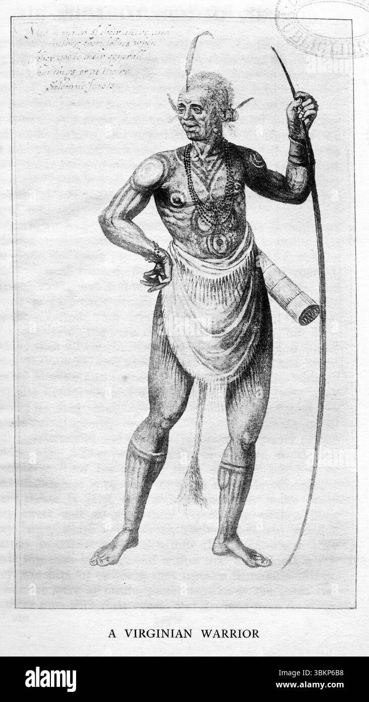 A Virginian Warrior, dai libri di Richard Hakluyt sui viaggi principali trafficanti e scoperte della Nazione inglese, 1604 Foto Stock