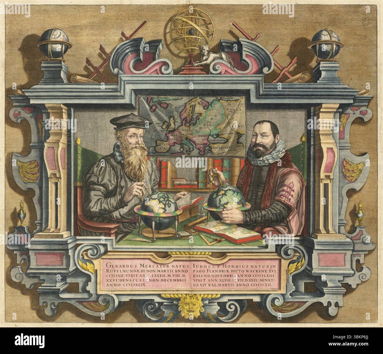 Gerardus Mercator e Iudocus Hondius che mappano il mondo, di Coletta Hondius, intorno al 1600 Foto Stock