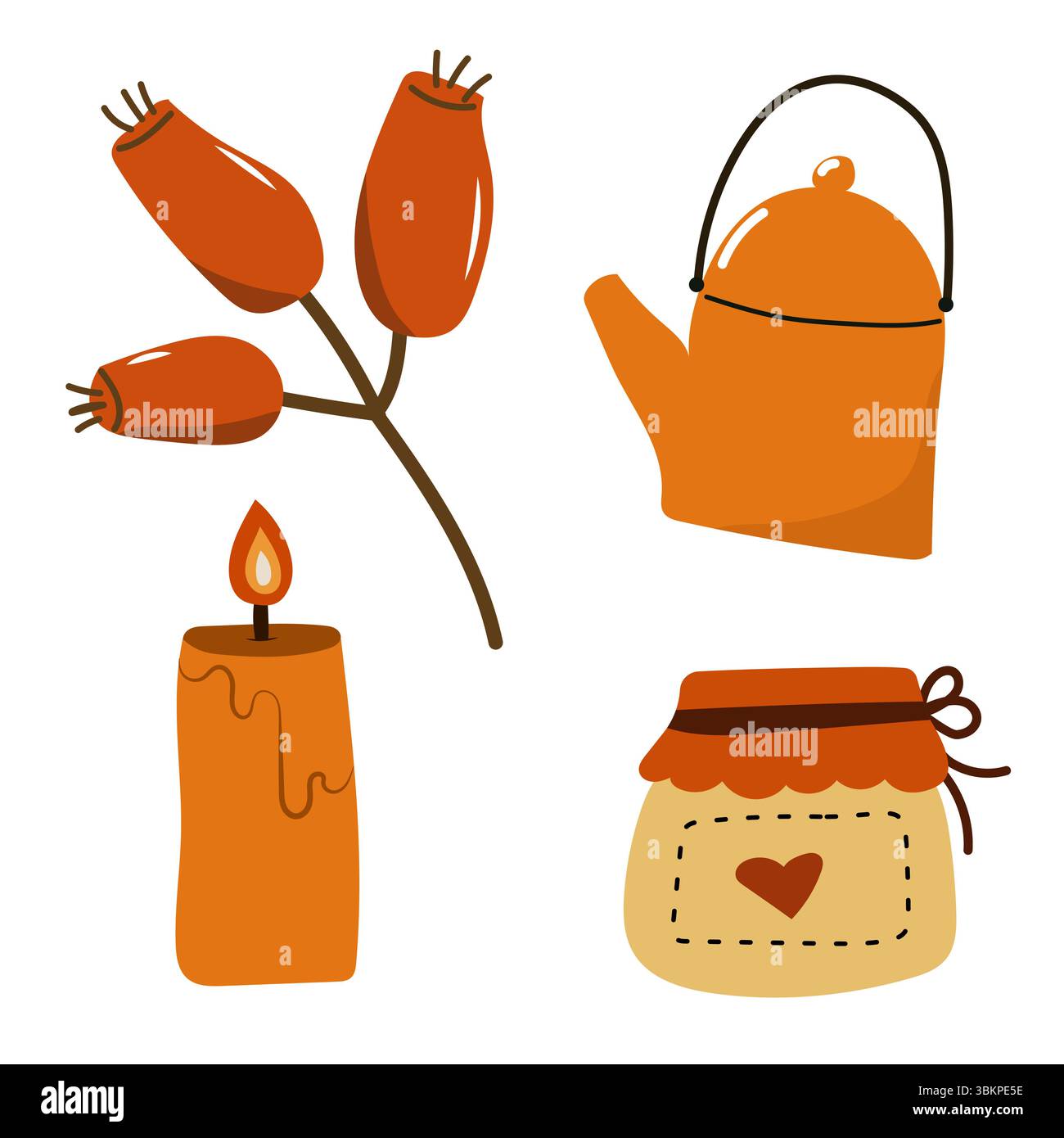 Set di elementi disegnati a mano in autunno. Carino set di adesivi autunnali. Illustrazione Vettoriale