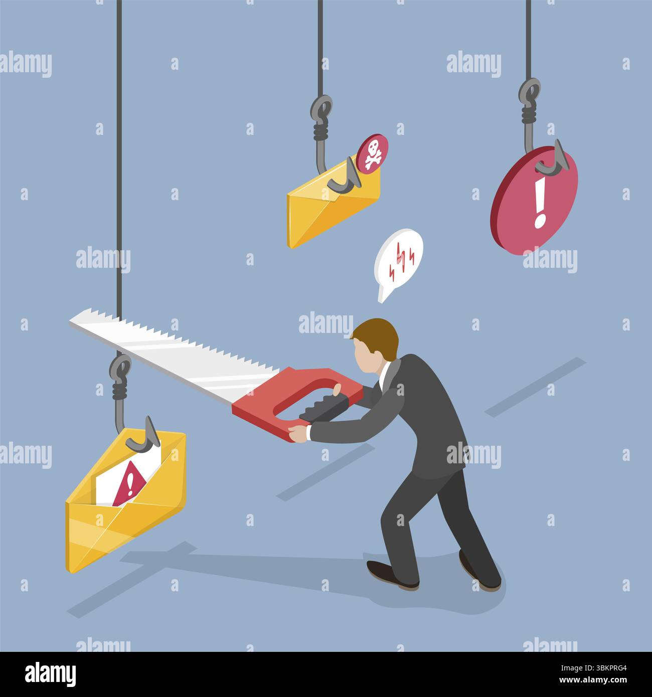 Illustrazione piatta isometrica 3D di phishing o spam su Internet, strategie per evitare e-mail di phishing e spam Foto Stock