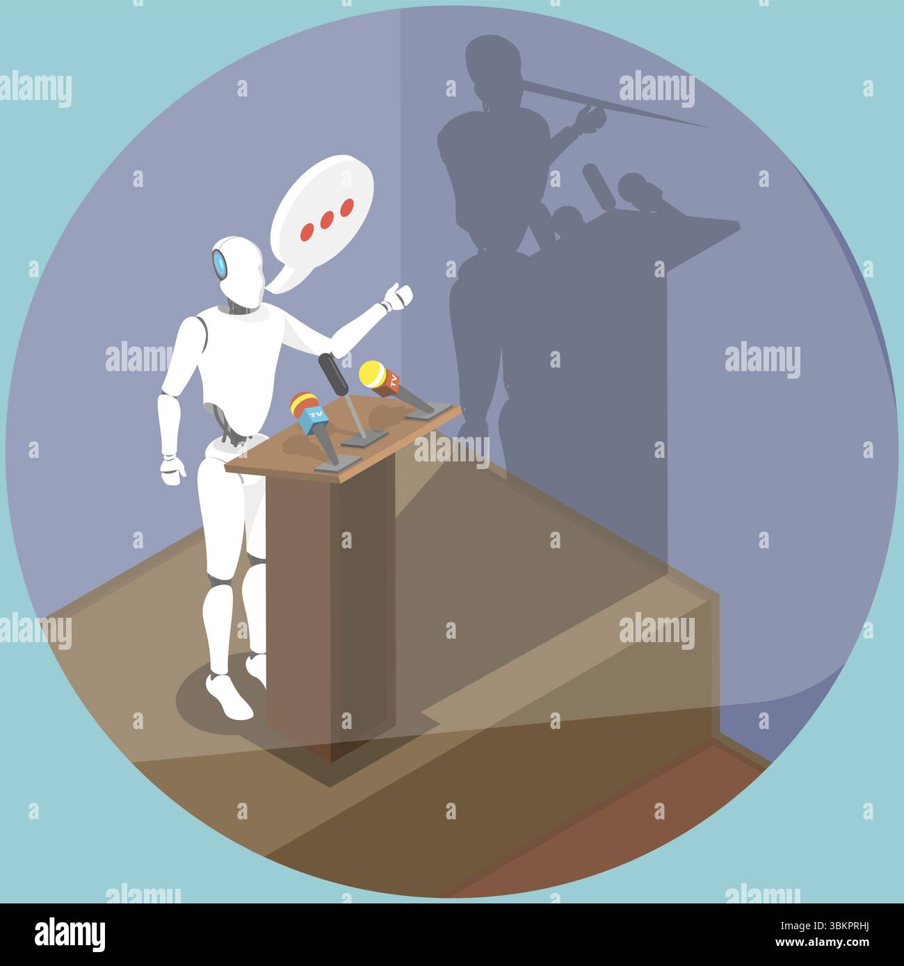 Illustrazione piatta isometrica 3D dell'intelligenza artificiale e informazioni false nei social media, Deep Fake Foto Stock