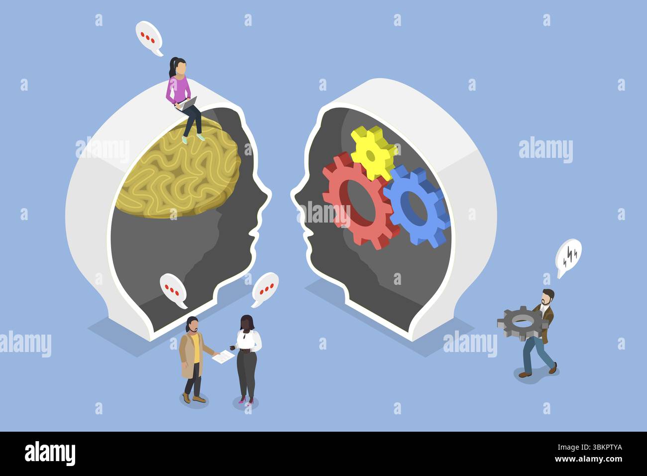 Illustrazione piatta isometrica 3D di comunicazione e interazione, concetto di linguistica Foto Stock