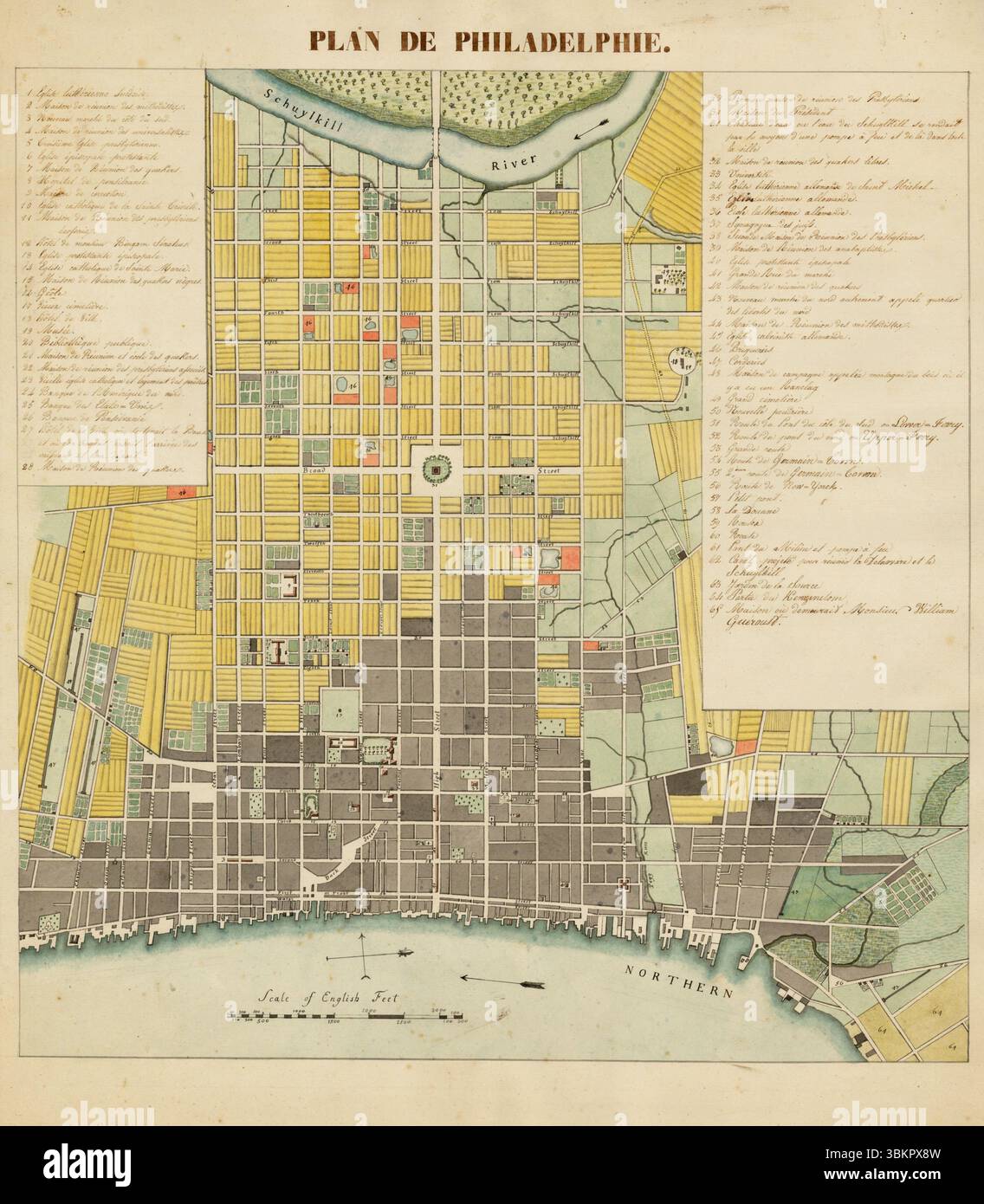 Mappa storica della città di Philadelphia, di A.P. Folie circa 1799. Foto Stock
