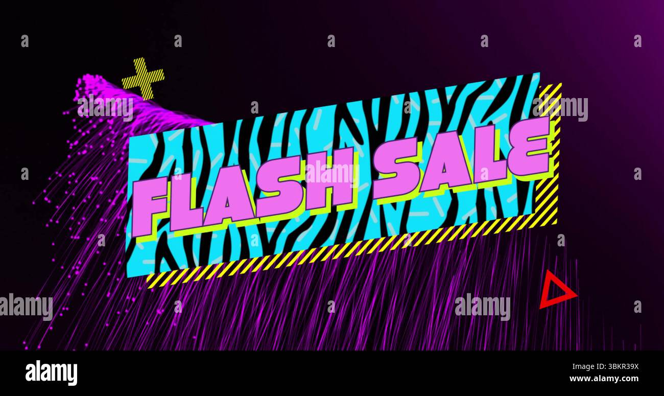 Visualizzazione di un rettangolo turchese con stampa zebrata inclinabile nel design promozionale digitale, con testo promozionale FLASH Foto Stock