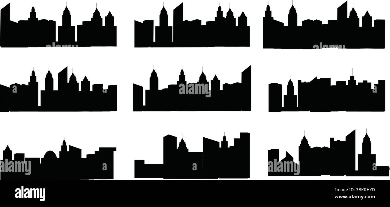 Design della collezione Group Set con silhouette City Illustrazione Vettoriale