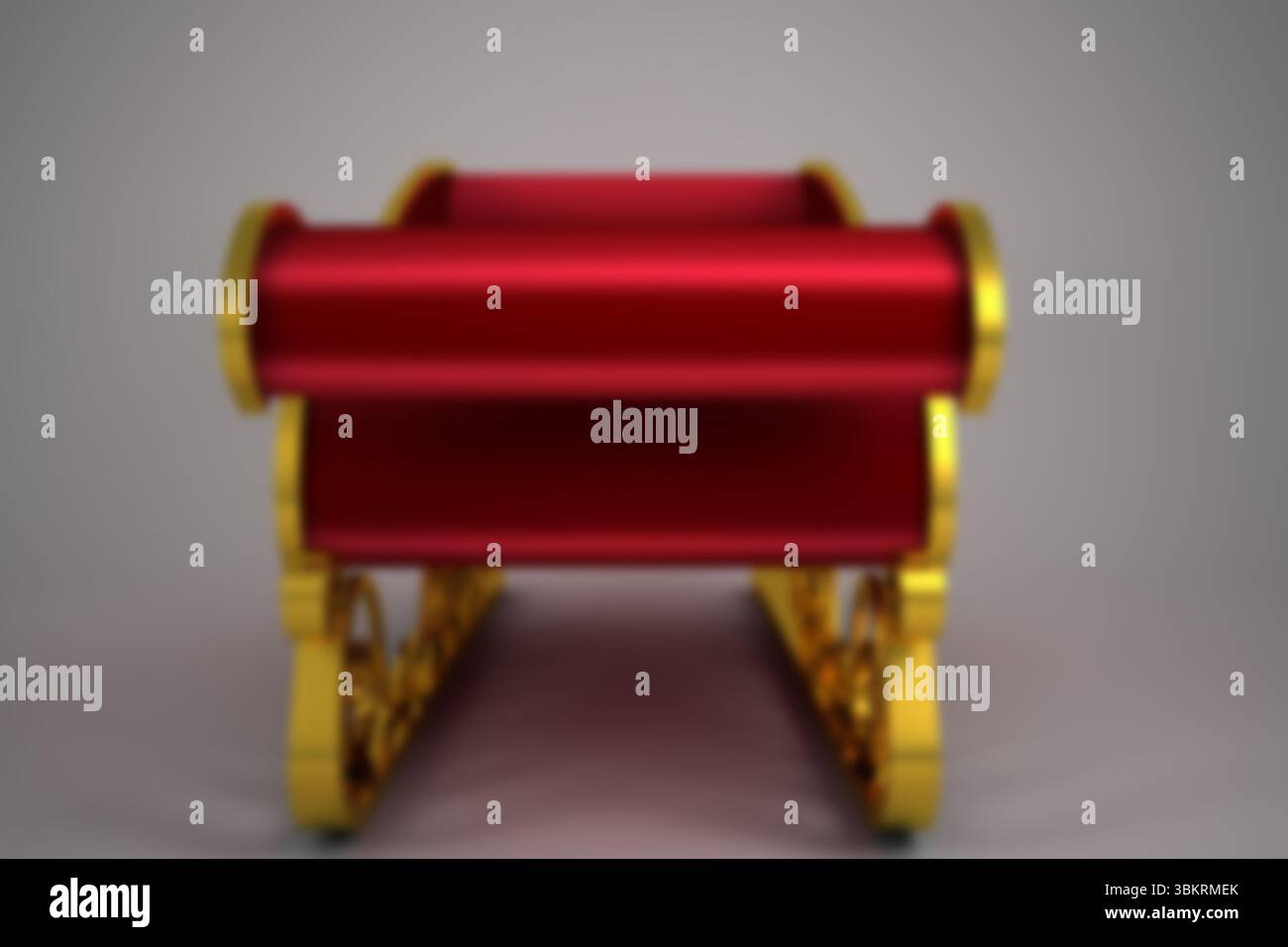 I cilindri decorativi laccati di rosso sono mostrati in rendering 3D, con piedistallo a scorrimento in tonalità oro Foto Stock