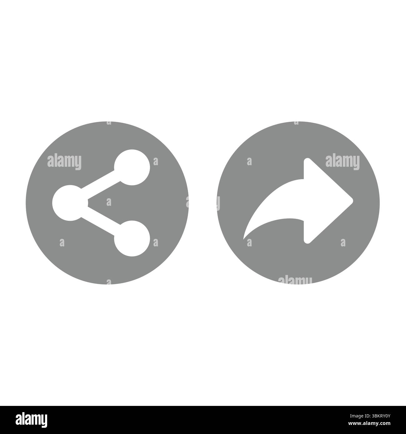 Set di icone del pulsante cerchio di condivisione. Condivisione di post o contenuti multimediali con icone vettoriali a freccia. Illustrazione Vettoriale