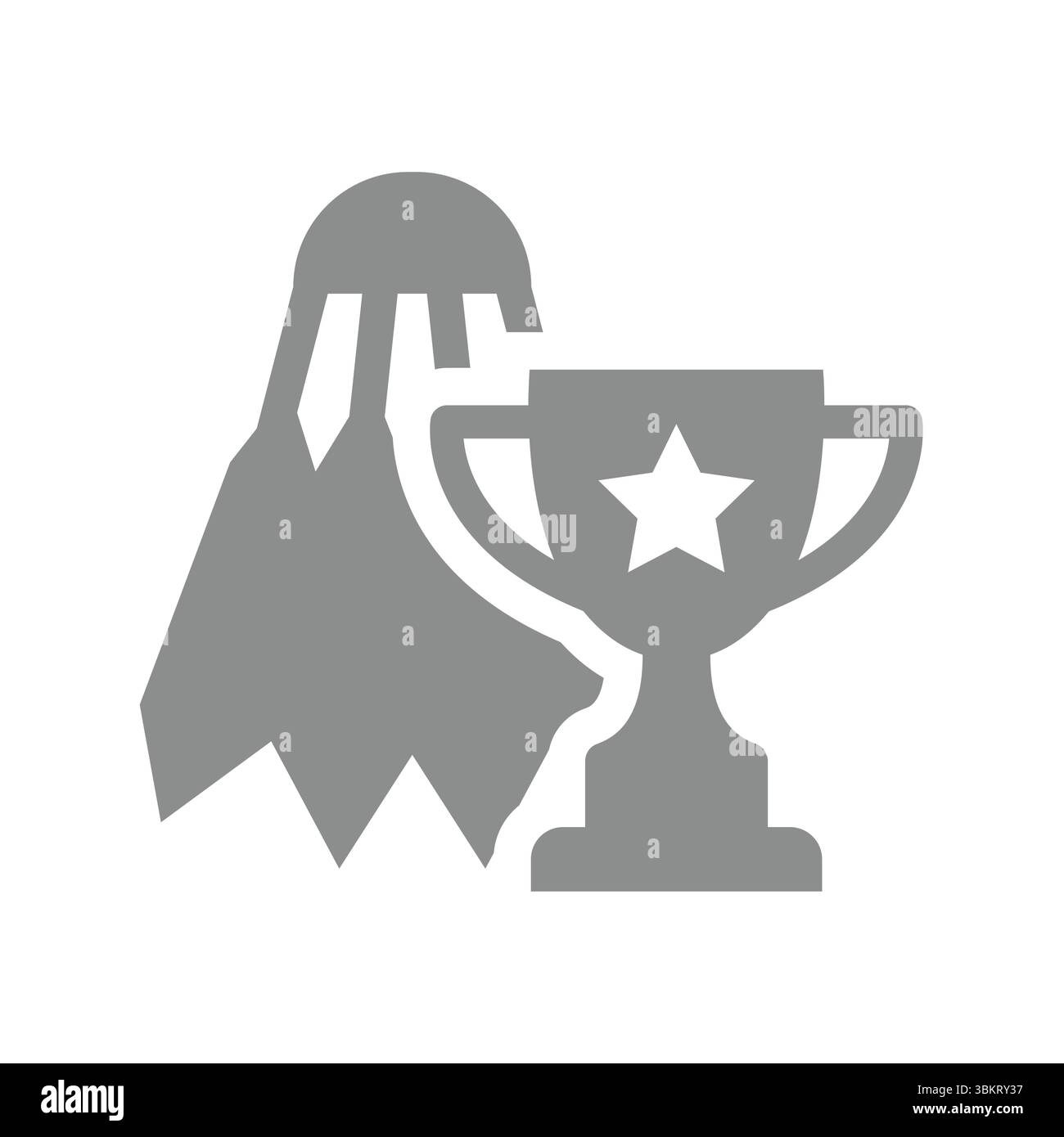 Icona del campionato di badminton o del vettore di competizione. Rubinetto, piuma o navetta con Champion Award Cup. Illustrazione Vettoriale