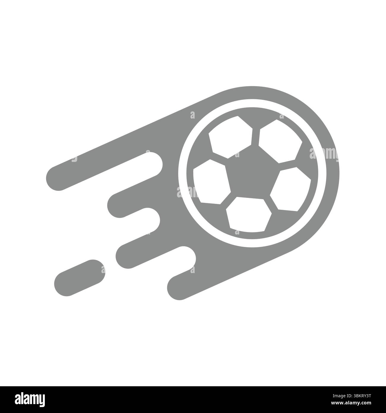 Icona vettoriale della palla da calcio veloce. Il calcio è calato in aria con segni di velocità. Illustrazione Vettoriale