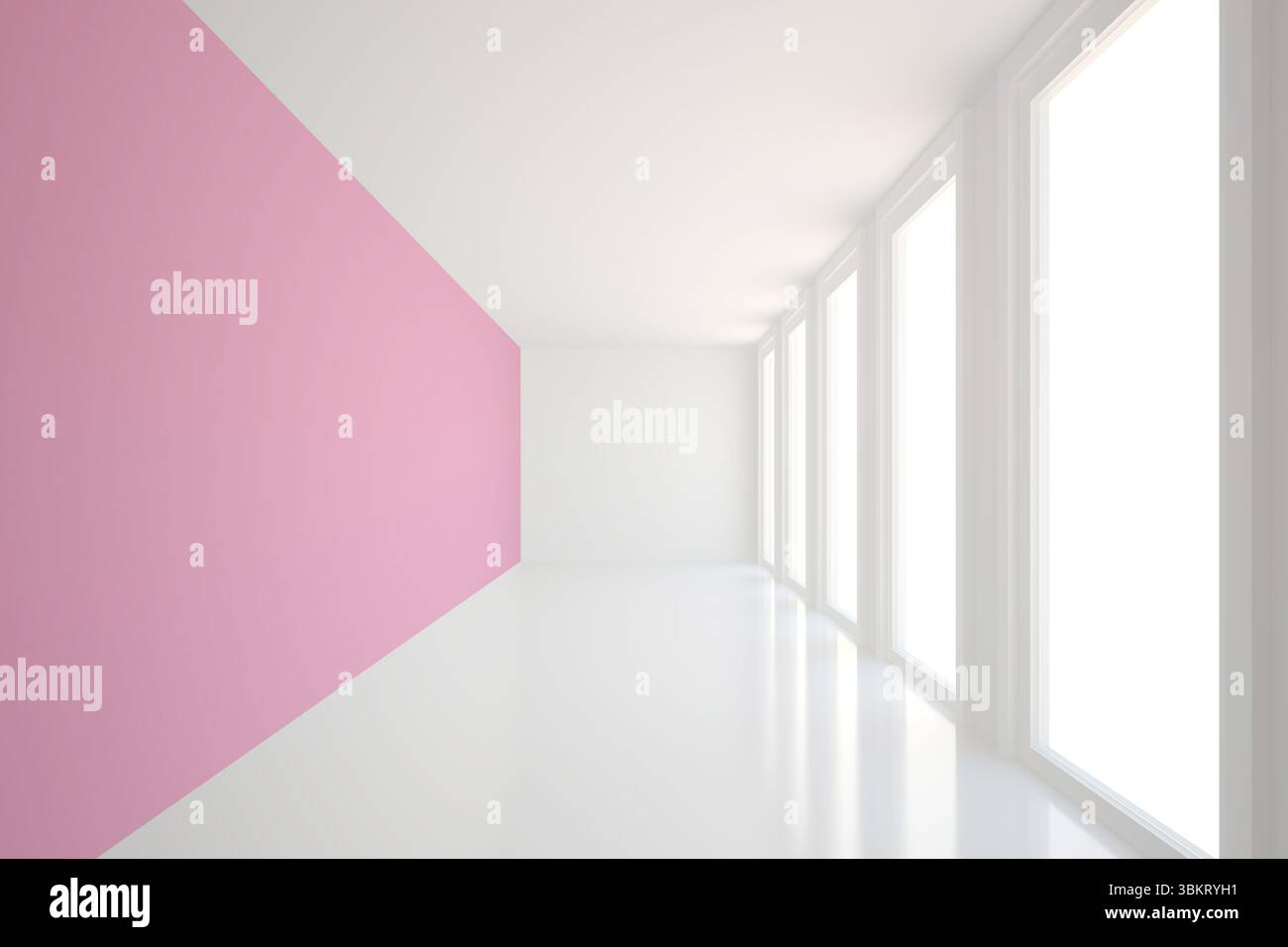 Camera moderna bianca e rosa con finestra Foto Stock