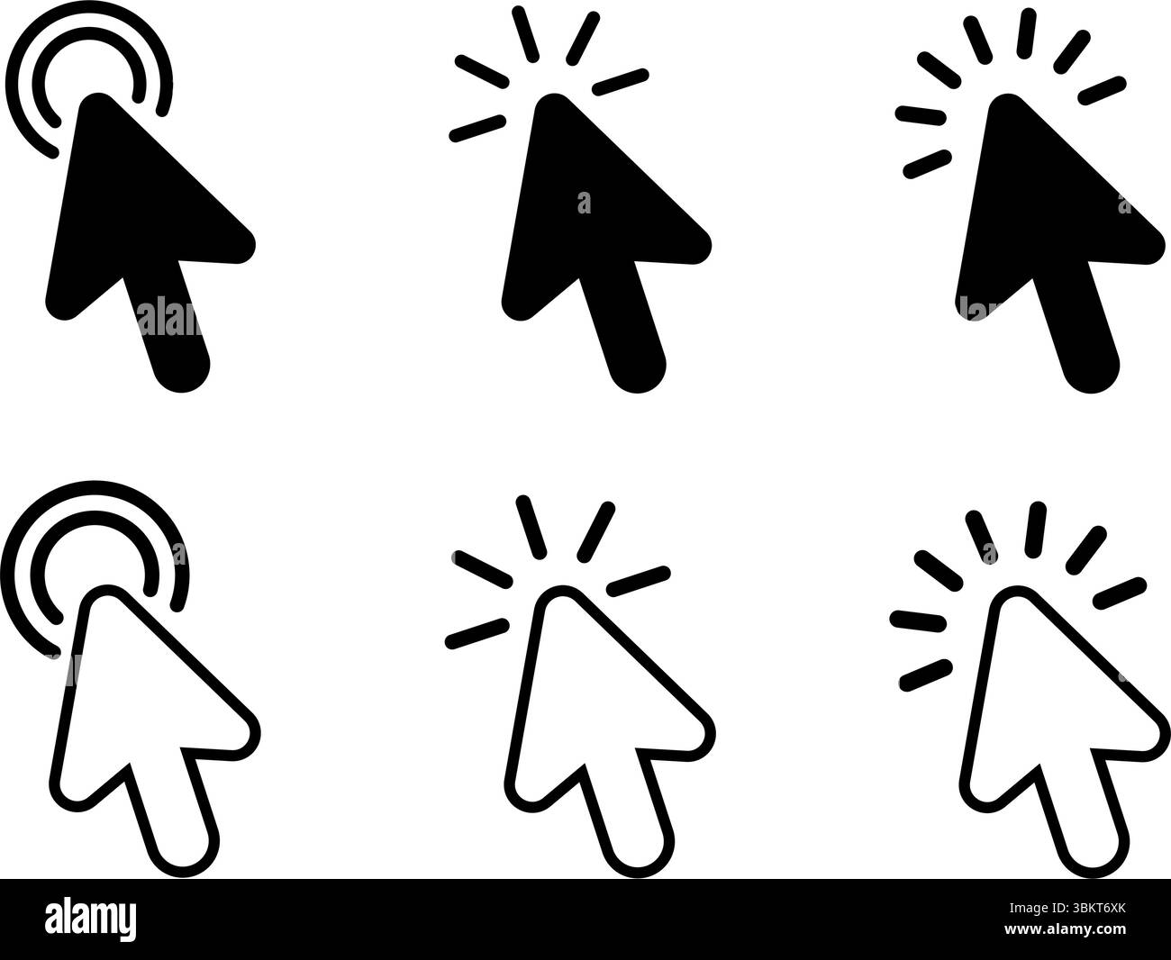 Fare clic sul set di icone cursore, icona cursore a mano, icona mouse del computer, raccolta frecce cursore a clic, cursore a cursore, icona di puntamento, icone clic di caricamento Illustrazione Vettoriale