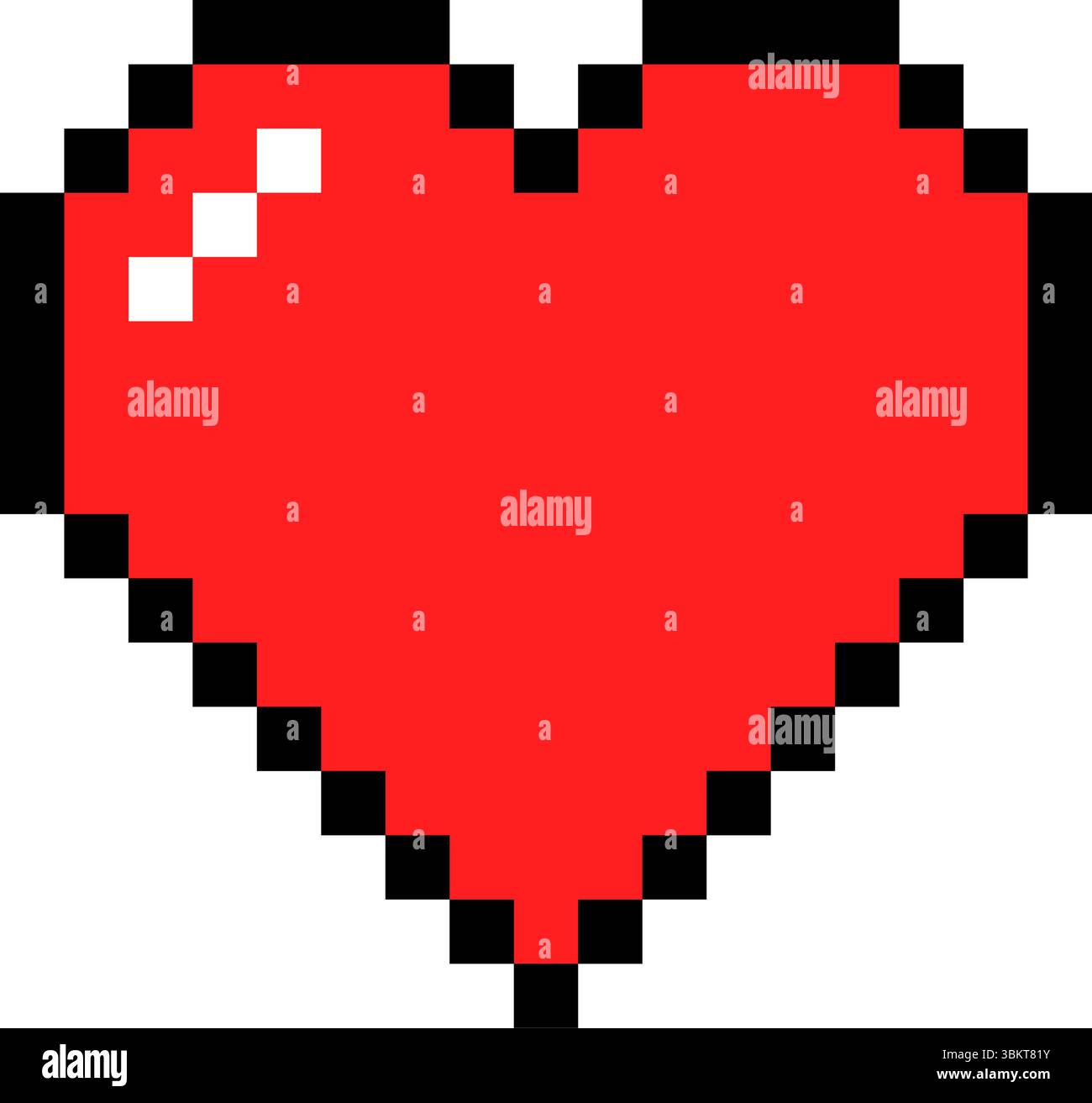 Icona a forma di cuore rossa con pixel art, icona a forma di cuore con pixel con contorno nero, simbolo a forma di amore isolato su sfondo bianco, simbolo a forma di cuore rosso con pixel, icona di san valentino Illustrazione Vettoriale
