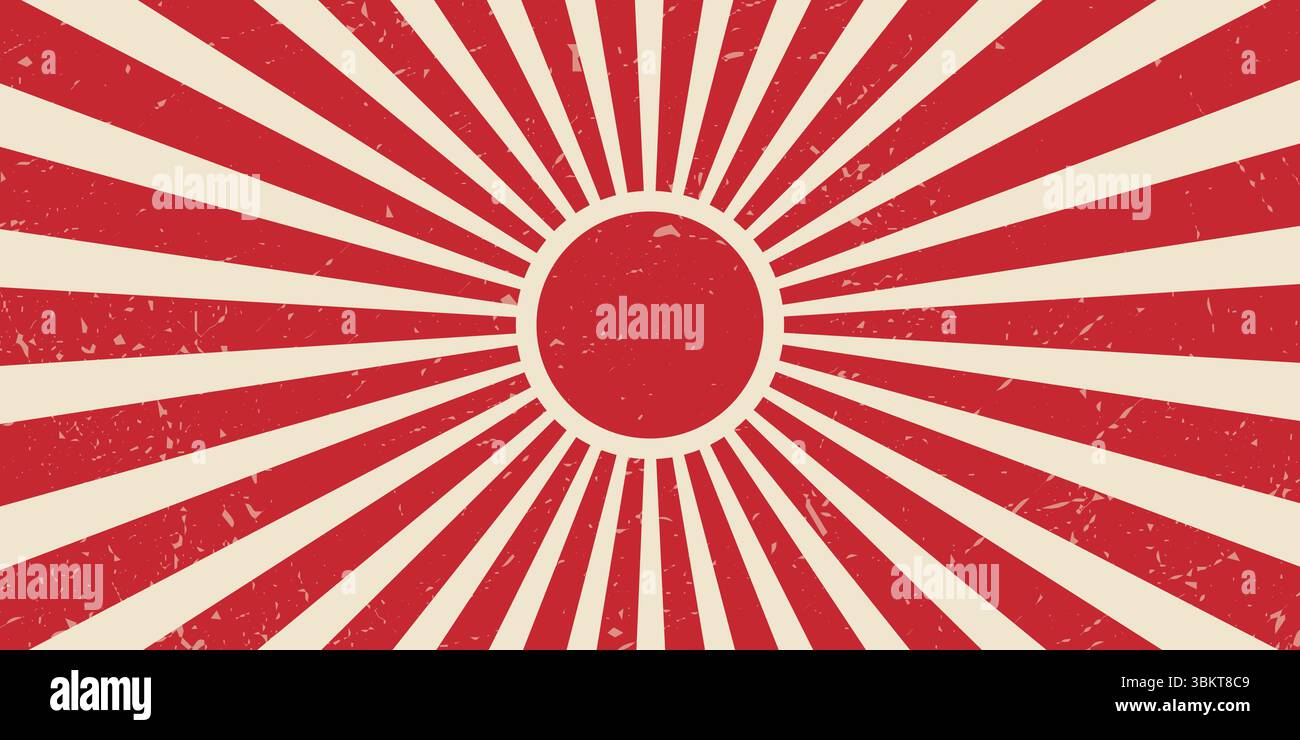 Rétro vintage Sun Sunshine background Sunrise Sunburst astratte strisce a spirale radiali rosse e gialle cremose Burst line vintage grunge pattern Illustrazione Vettoriale