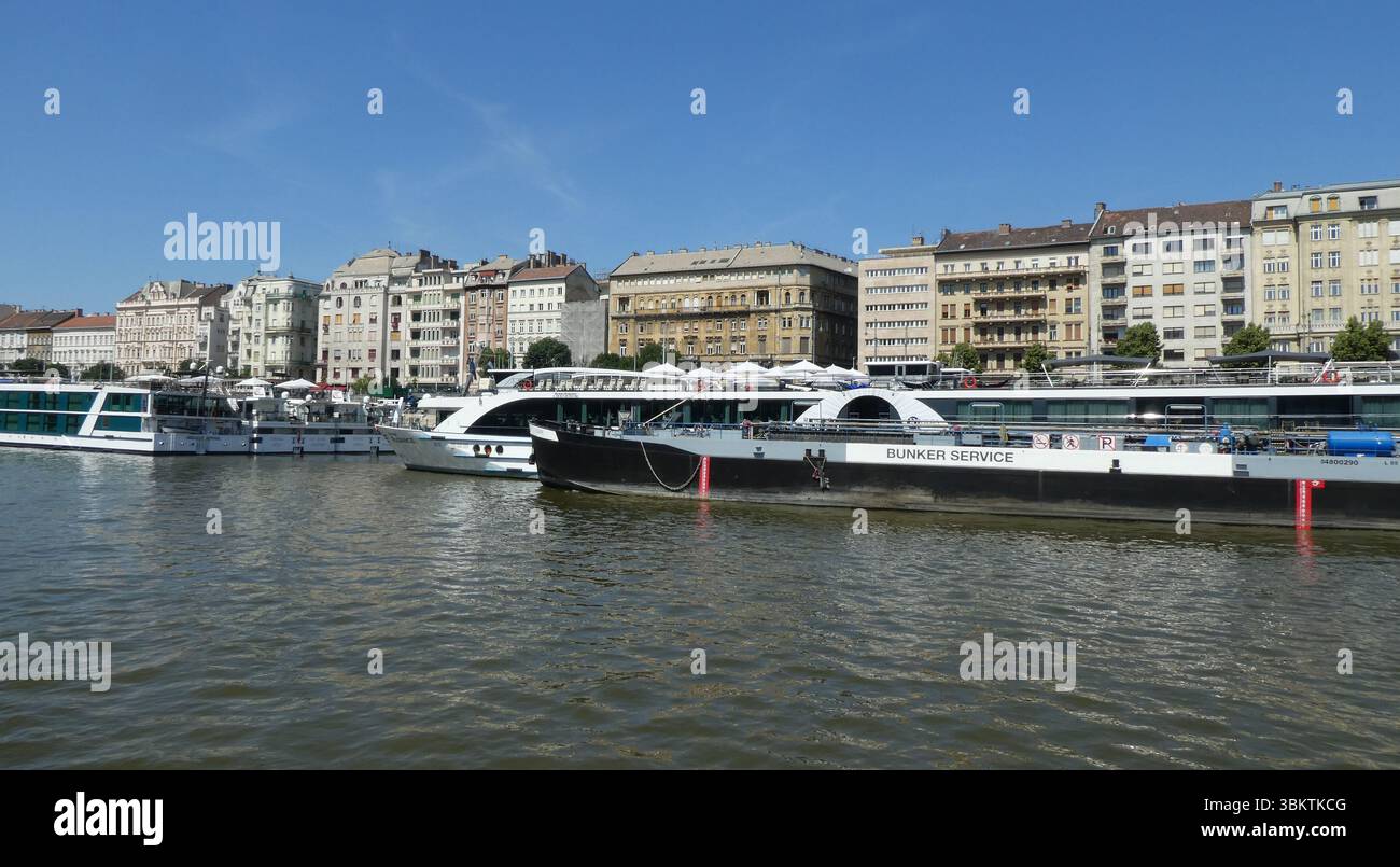 Hotel navali sul Danubio, Budapest, Ungheria Foto Stock