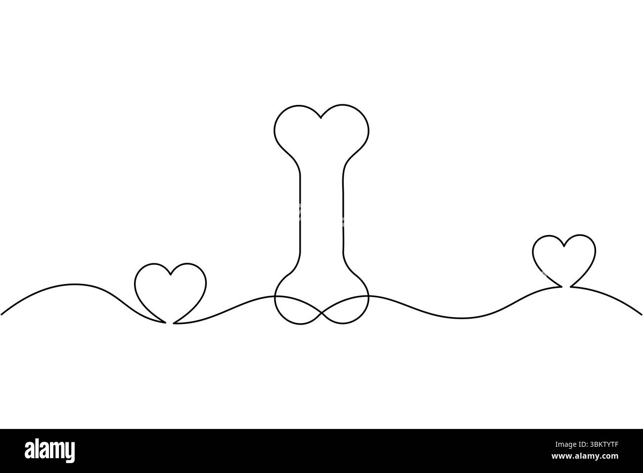 L'icona a forma di osso di cane a linea singola presenta uno stile minimalista Illustrazione Vettoriale