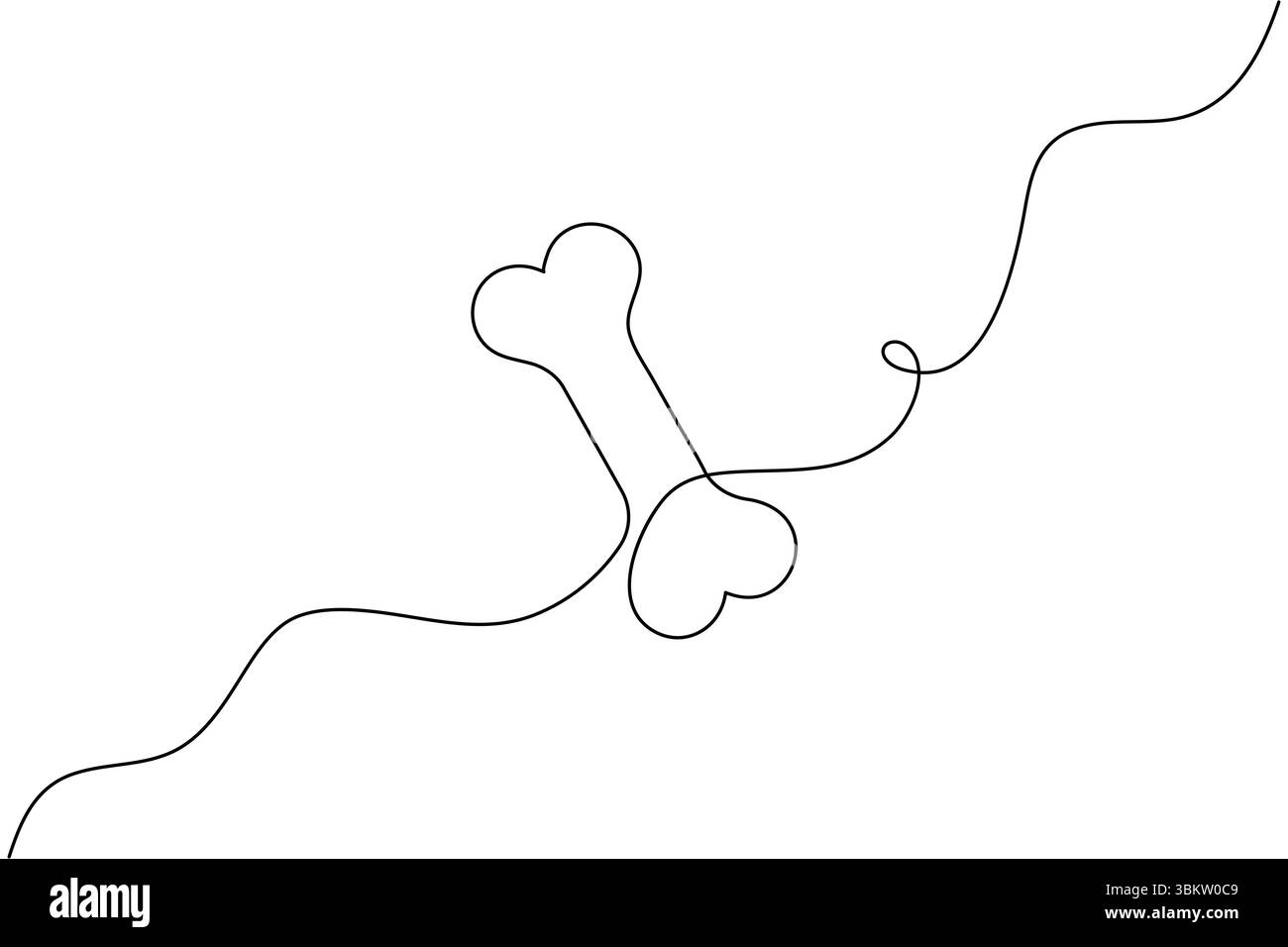 L'icona a forma di osso di cane a linea singola presenta uno stile minimalista Illustrazione Vettoriale