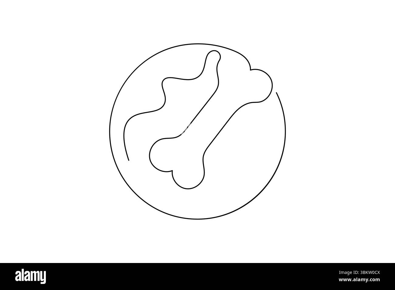 L'icona a forma di osso di cane a linea singola presenta uno stile minimalista Illustrazione Vettoriale