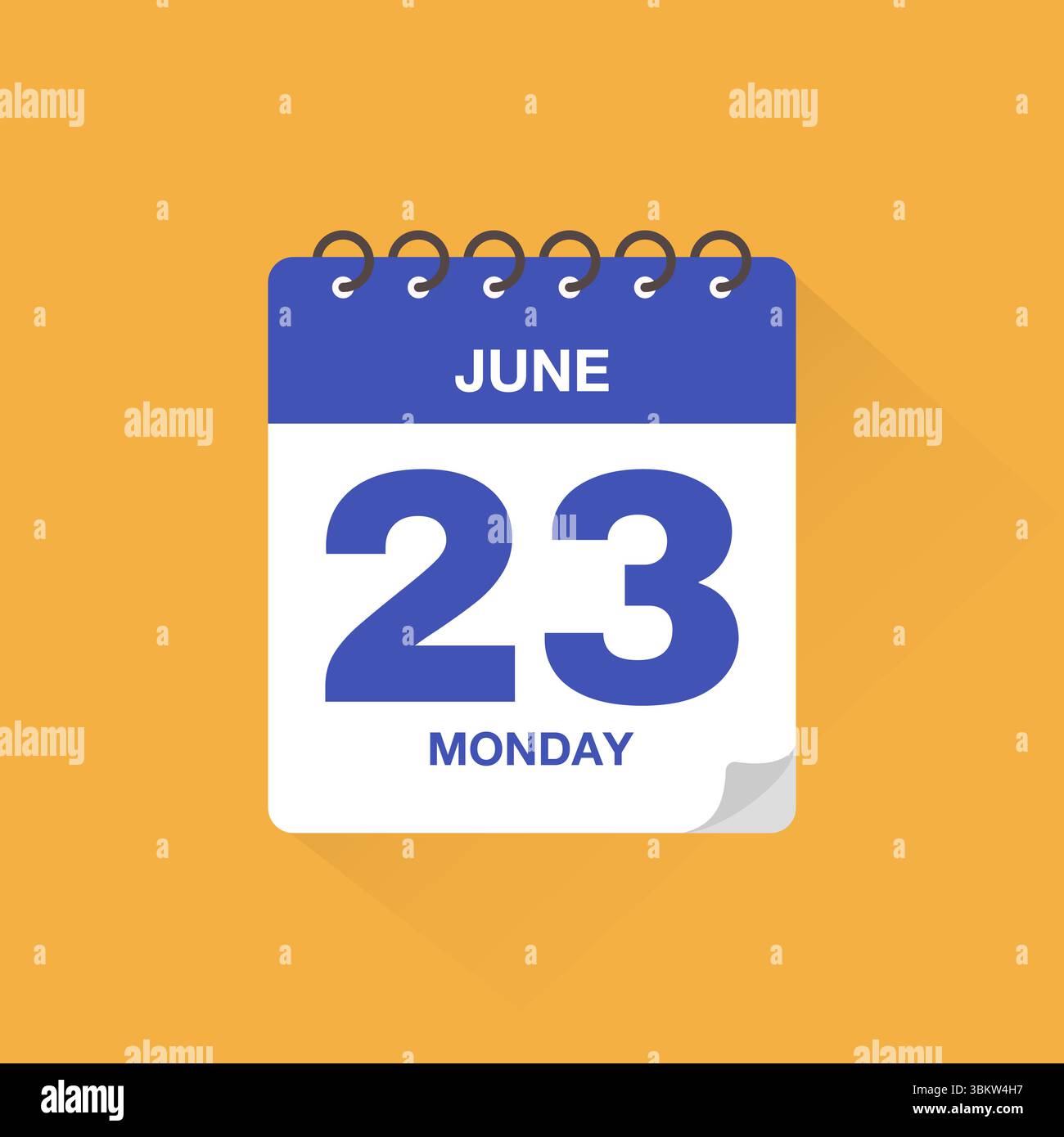 Calendario giornaliero con data 23 giugno. Vettore icona calendario. Promemoria calendario eventi, cartello programma riunioni aziendali, modello di scadenza, simbolo appuntamento Illustrazione Vettoriale