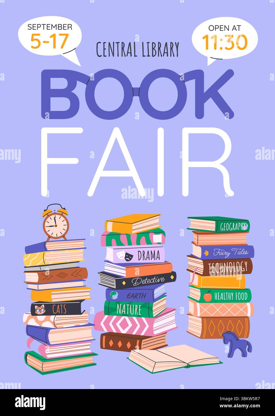 Poster verticale della fiera del libro o del festival. Illustrazione Vettoriale