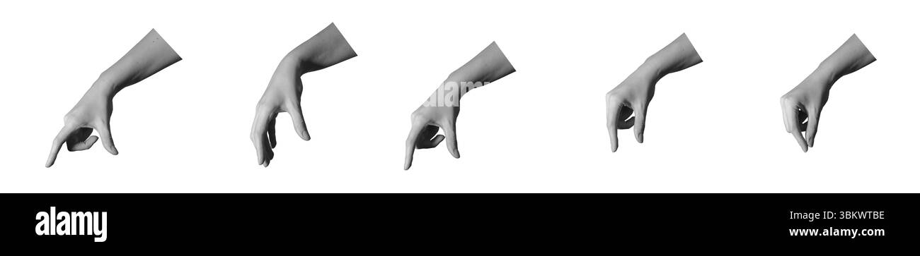 mano che tiene un oggetto invisibile. Schiacciamento tra pollice e indice, a dimostrazione del confronto delle dimensioni, grandi e piccole. Gesto per la misurazione o il gras Foto Stock