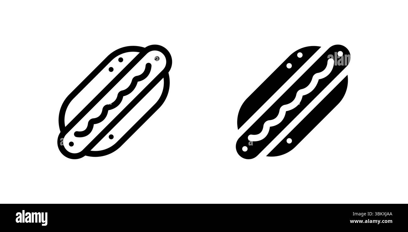 Classico fast food hotdog per cibo di strada, spuntini e pasti informali. Ideale per ristoranti, menu e temi culinari. Illustrazione Vettoriale