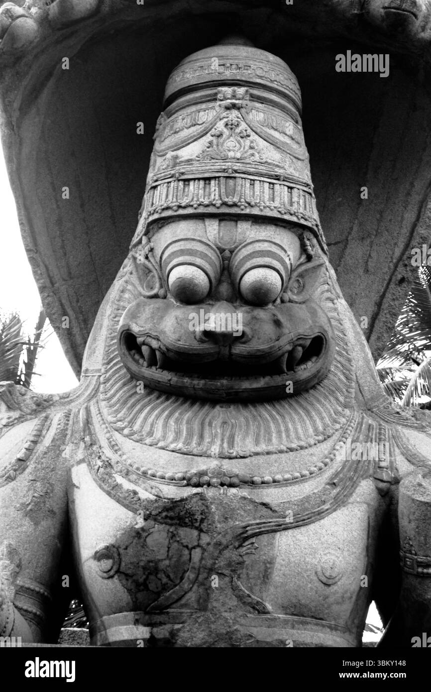 Statua di Ugra Narasimha, Hampi Foto Stock
