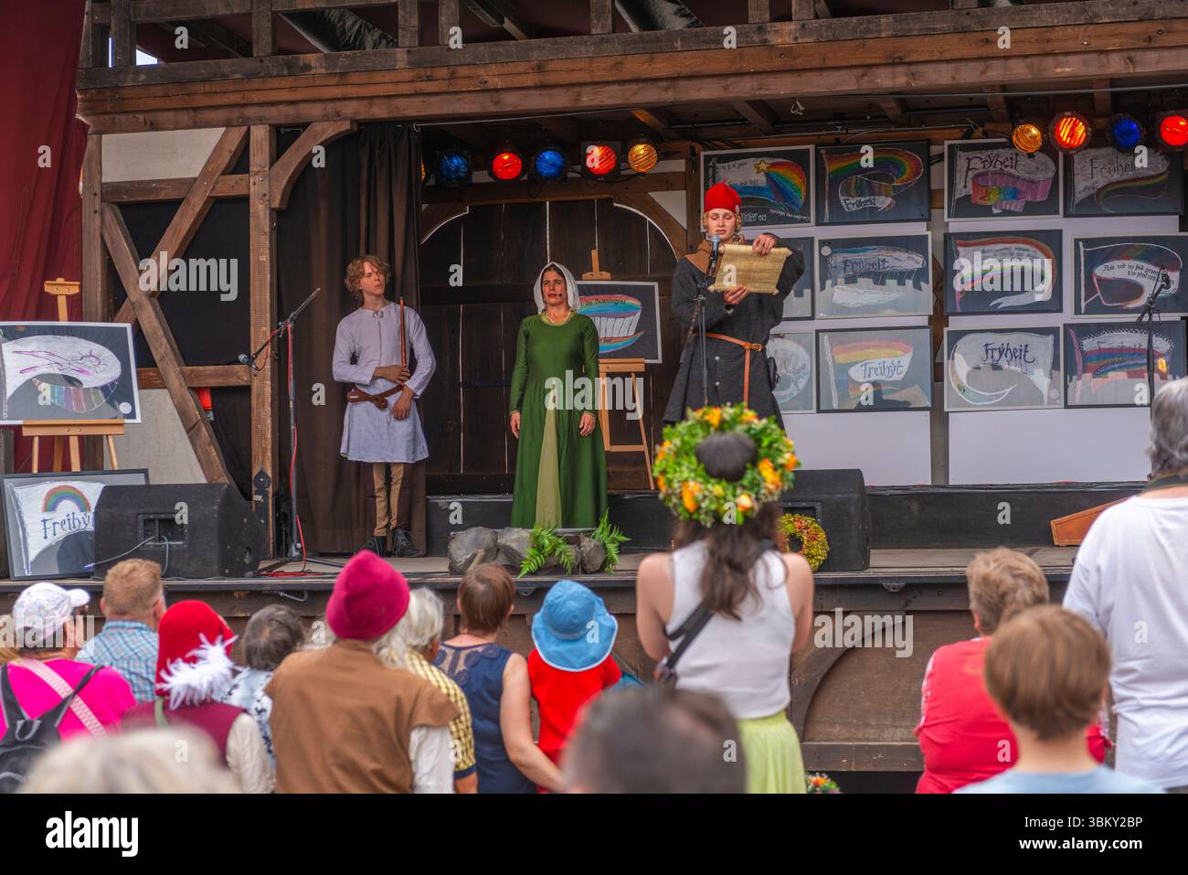 Festeggiamenti per il 500° anniversario della rivolta contadina nel 1525 di Thomas Müntzer e Martin Lutero, Mühlhausen, Turingia, Germania Foto Stock