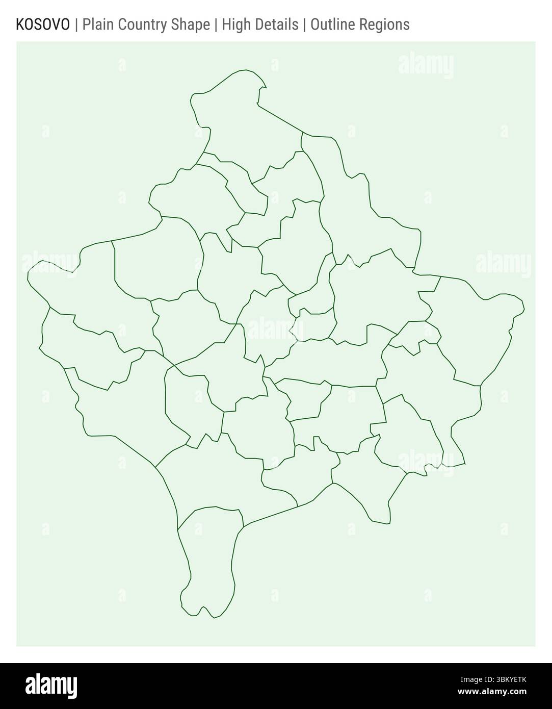 Mappa del paese pianeggiante del Kosovo. Dettagli di alto livello. Stile delle aree di contorno. Forma del Kosovo. Illustrazione vettoriale. Illustrazione Vettoriale