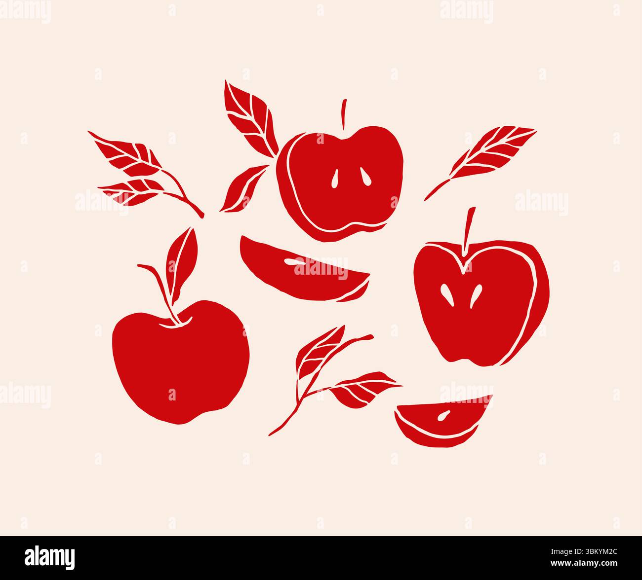 Sfondo vintage disegnato a mano con mele e foglie. Illustrazione Vettoriale