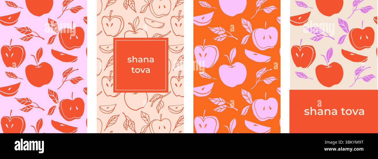 Poster e biglietti di auguri Shanah Tova con motivo mela senza cuciture Illustrazione Vettoriale