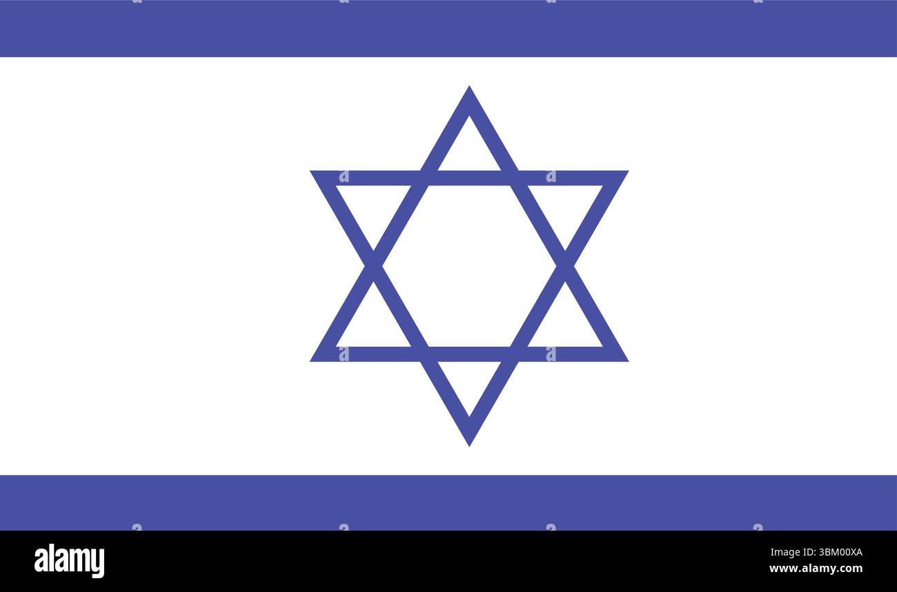 Bandiera israeliana vettoriale piatta con stella di David e audaci strisce blu su sfondo bianco Illustrazione Vettoriale