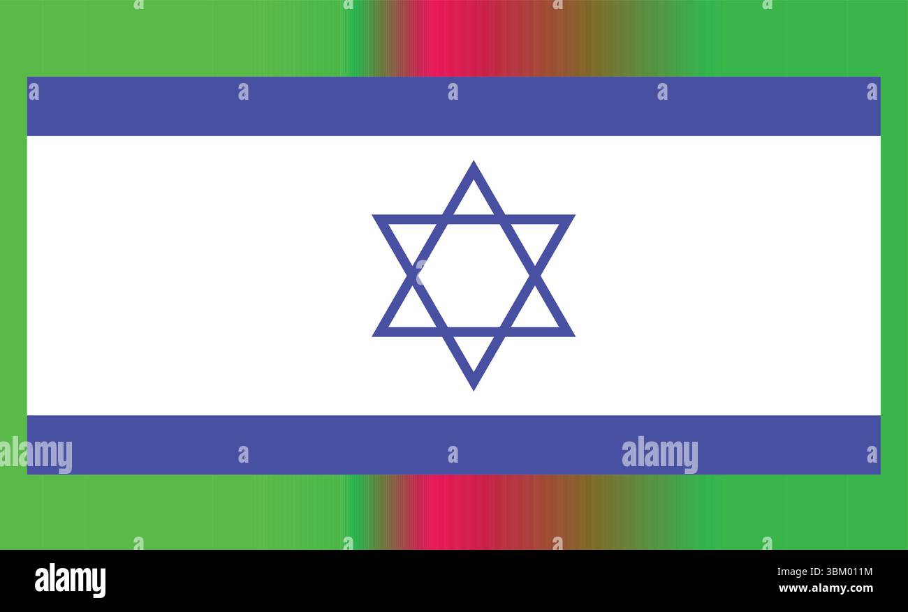 Moderna bandiera israeliana sfumata e colorata con stella di David e audaci barre blu per la decorazione Illustrazione Vettoriale