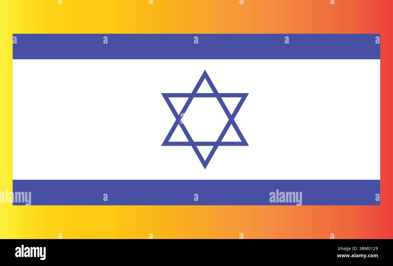 Disegno vettoriale della bandiera israeliana sfumato con toni arancio-gialli e tradizionale disposizione dei bordi blu Illustrazione Vettoriale