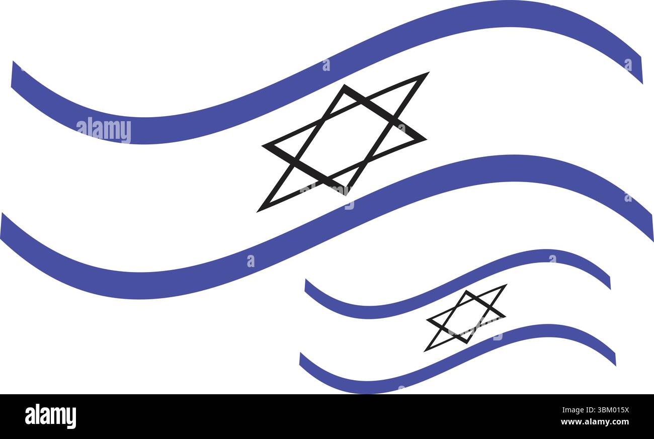 Moderna bandiera israeliana sfumata e colorata con stella di David e audaci barre blu per la decorazione Illustrazione Vettoriale