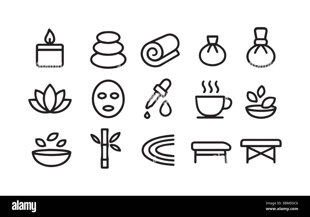 Zen Spa Icons Una collezione di elementi per il benessere e il relax Illustrazione Vettoriale