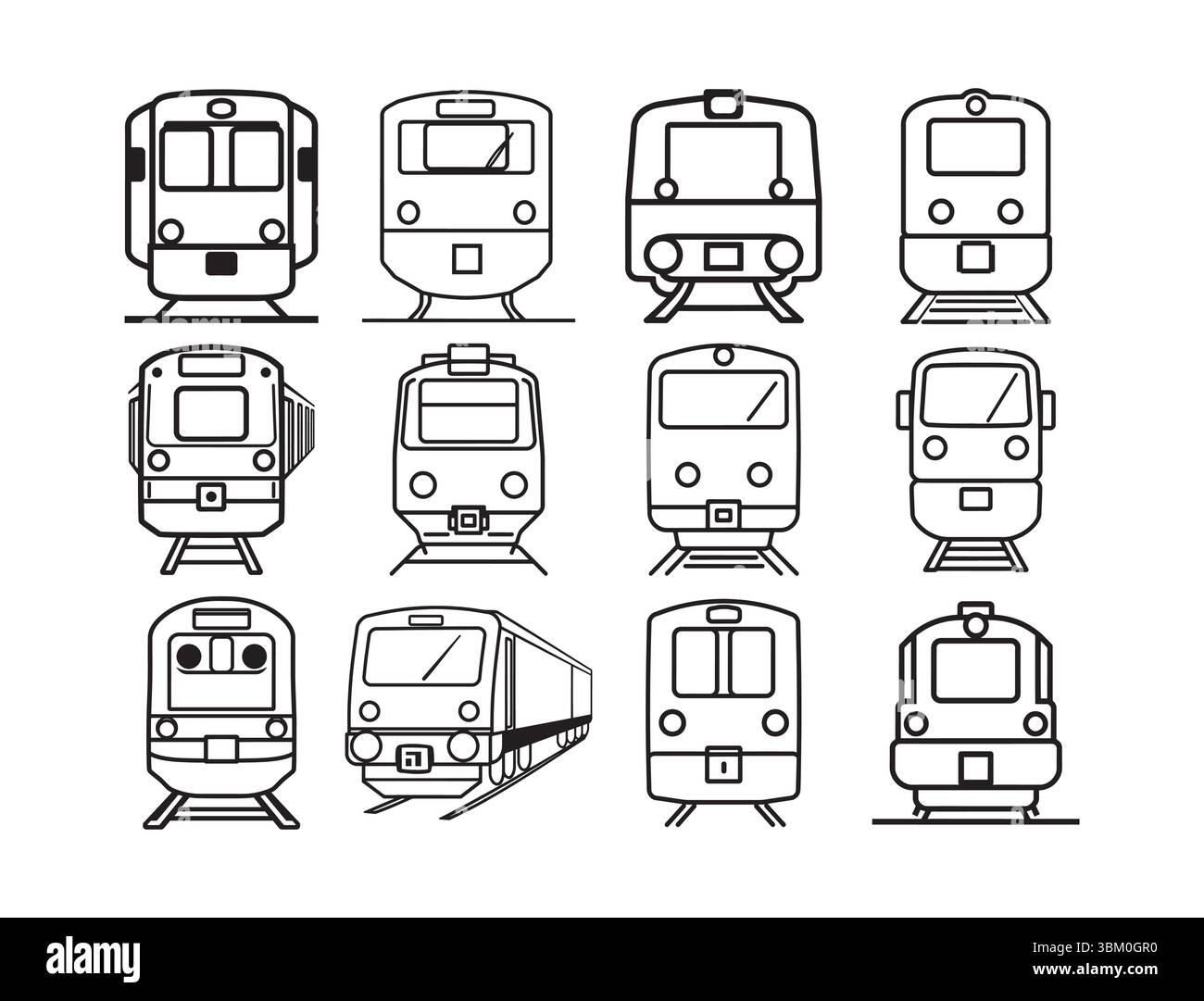 Illustrazione vettoriale dei diversi tipi di set di icone dei treni Illustrazione Vettoriale