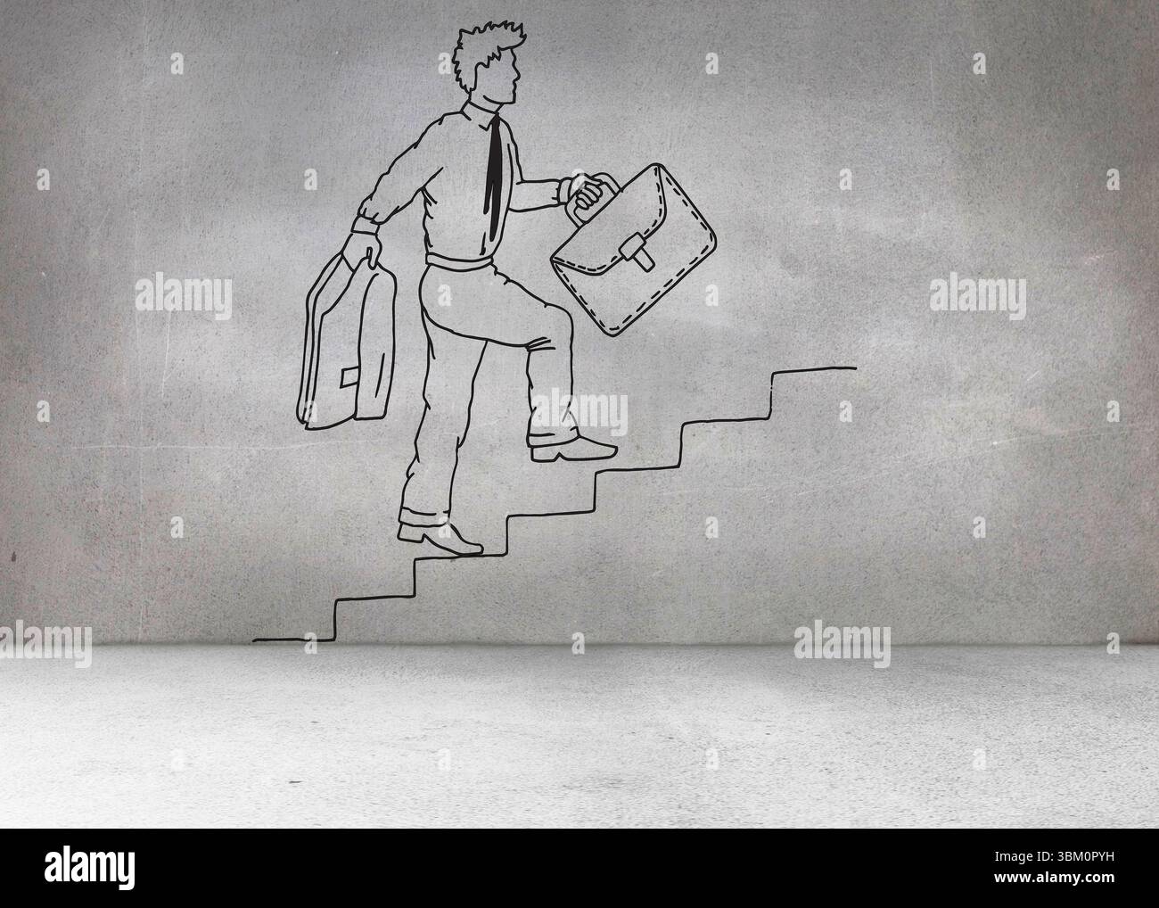 Muro grigio con fumetto uomo salire le scale Foto Stock